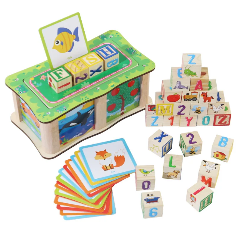 Cpc Ce Houten ABC Alfabet Leer- en Bouwspeelgoed Montessori Houten Stapelblokken voor Peuters 2-5 Met Opbergdoos van Hout