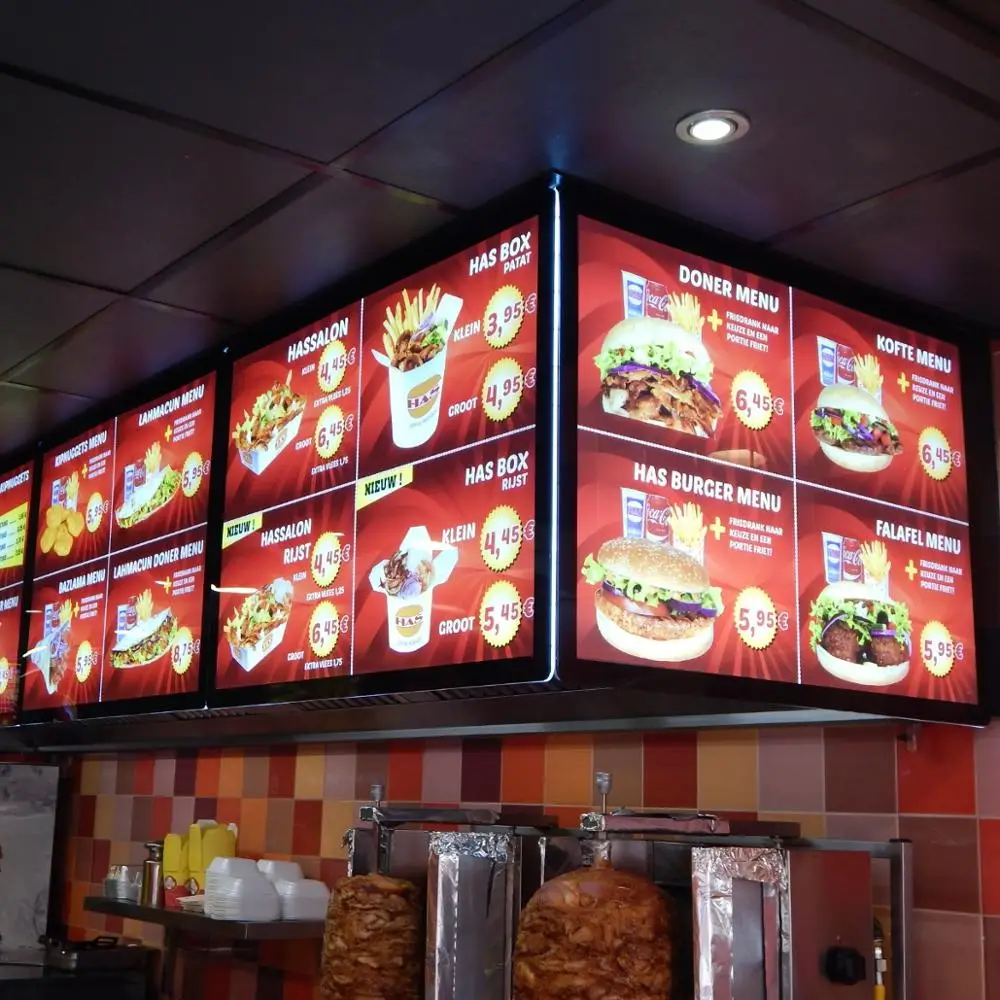 Burger Shop Led Menu Light Box Wall Hanging Led Board Magnetic Light Box For Restaurant