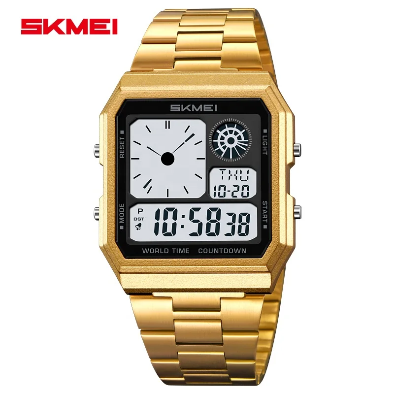 SKMEI New Model Dual Time Sports Waterproof Digital Watch Men Stainless  Steel Multifunctional Outdoor Business Watches