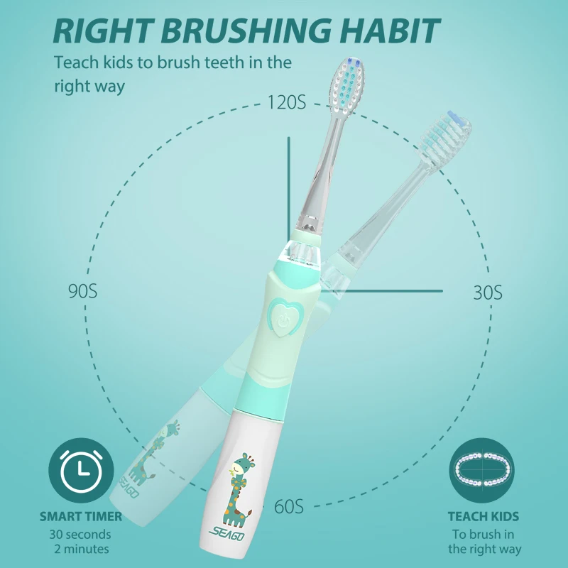 SG977 Led Light Battery Powered Timer Operated Children Kids Tooth Brush Sonic Electric Electrical Toothbrush for Boys Girls