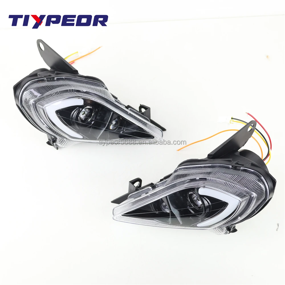 product tiypeor hot sales black led headlight front lamp assembly with hi low beam drl led projector headlights for yamaha yfz raptor-9