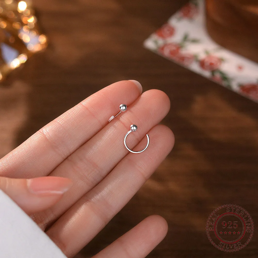 Simple Solid S999 Sterling Silver Stud Earrings for Women Jewelry