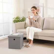 HStex Modern Foldable Fabric Storage Stool With Space Saving Design for Bedroom and Living Room