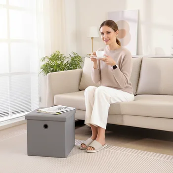 HStex Modern Foldable Fabric Storage Stool With Space Saving Design for Bedroom and Living Room