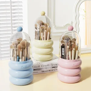 Modern Dressing Table Cosmetics Storage Box Rotating Makeup Brush Storage Tube Dust-Proof Desktop Rotating Pen Holder