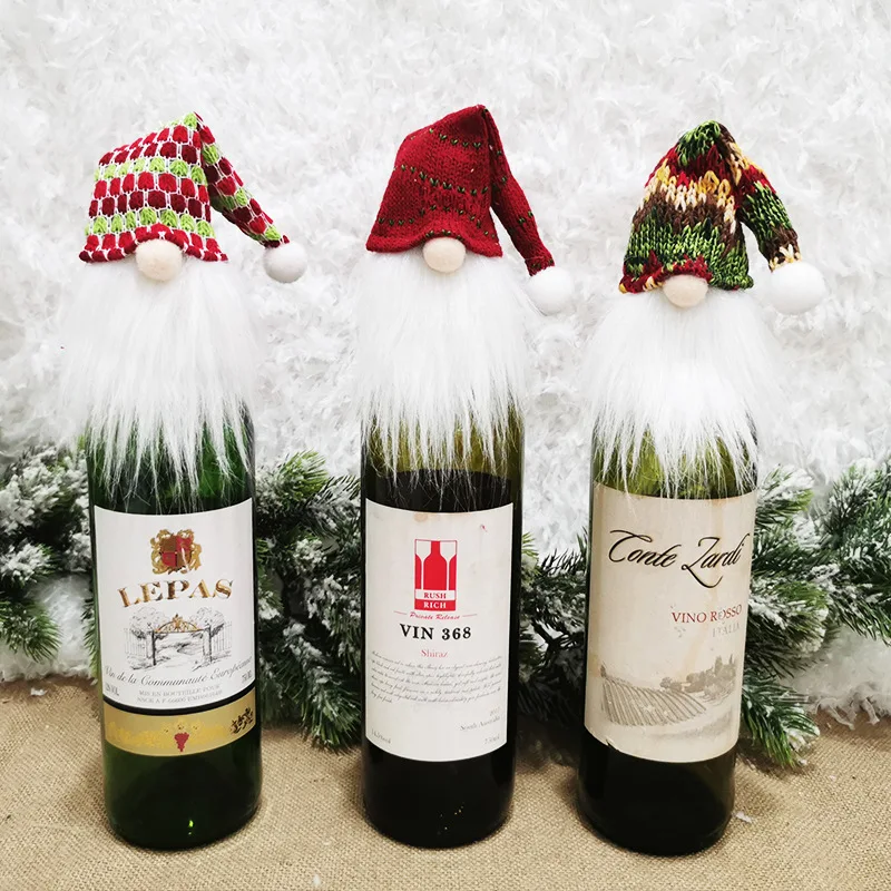 Sacs de Couverture de vin de Noël,36x15cm Bouteille Robe Sacs d'emballage de Cadeau de vin avec Cordon,nouveauté Arbre de Noël Santa Motif Porte-vin pour la décoration de Table de dîner de fête