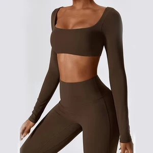 Custom Logo 2 Piece Women Thumb Hole Compression Butt Lift Lightweight Yoga Set for Wholesale Sport swear