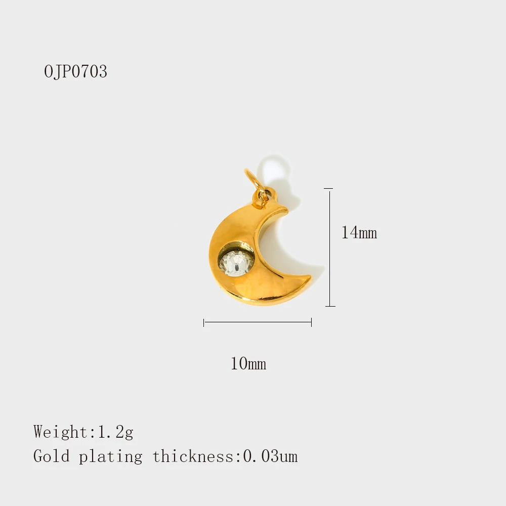 Single ZIRCON Mini Moon Charm Stainless Steel Hot Selling Charm