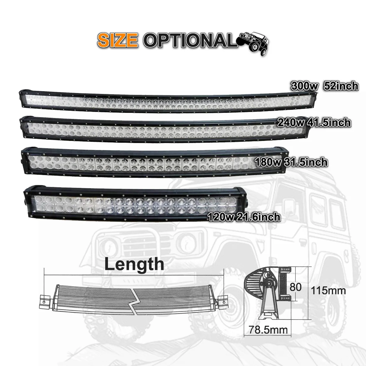 55 Inch 312w Curved 4x4 Led Light bar for SUV Car Auto Parts