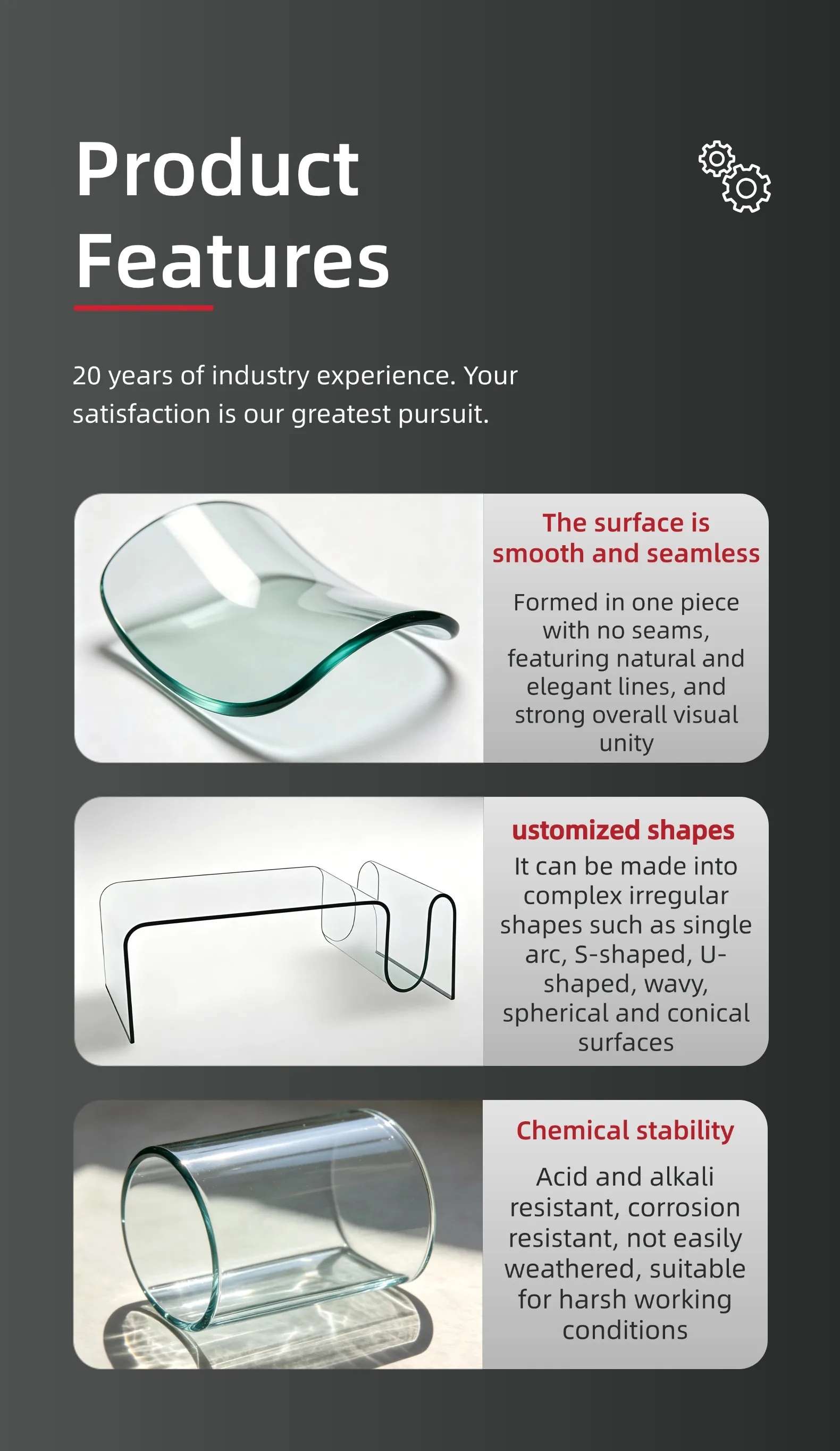Elegant bent glass furniture piece showing smooth curved profile