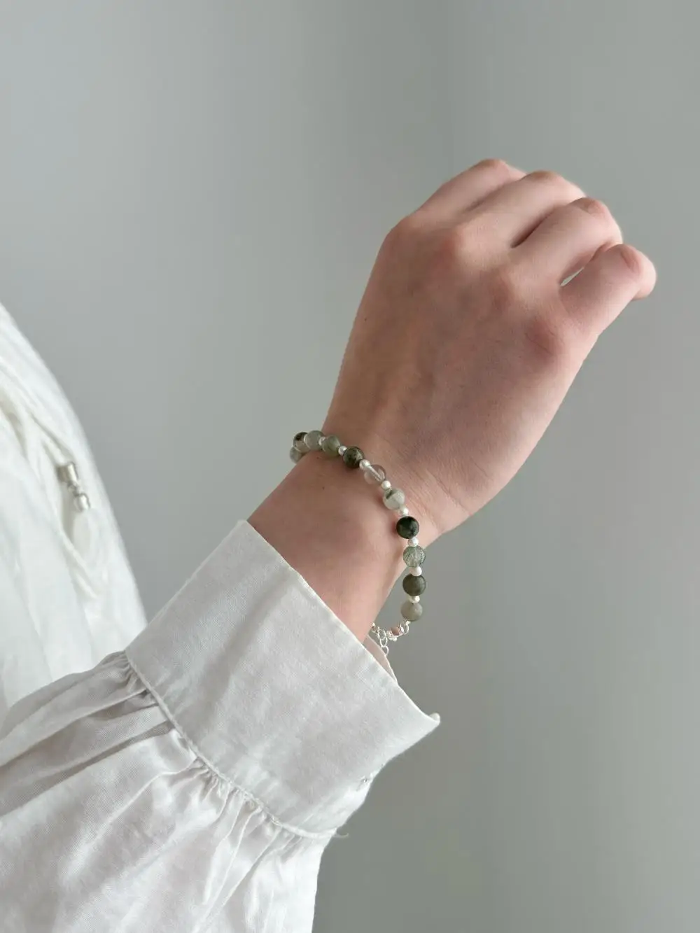 KAKODIY Religious Special Style 925 Sterling Silver Jewelry Natural Green Hair Crystal Freshwater Pearl Bracelet detail 4