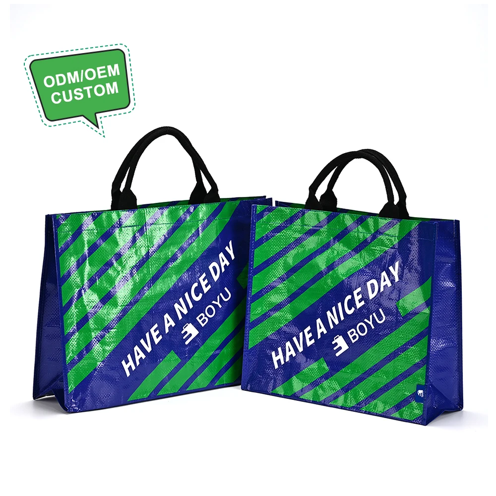 Promotional Grocery Coated Recycled Laminated PP Woven Bag Customized Printing PP Woven Tote Shopping Bag with Double Handle