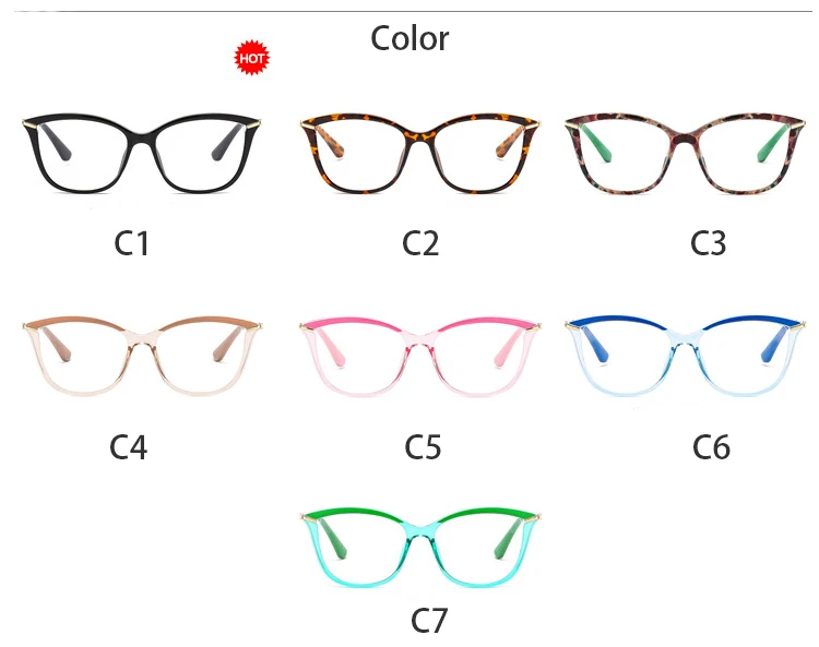 Cat Eye Computer Glasses Anti Blue Light Colorful Frame Eyewear TR90 Blue Light Blocking Eyeglasses Frames