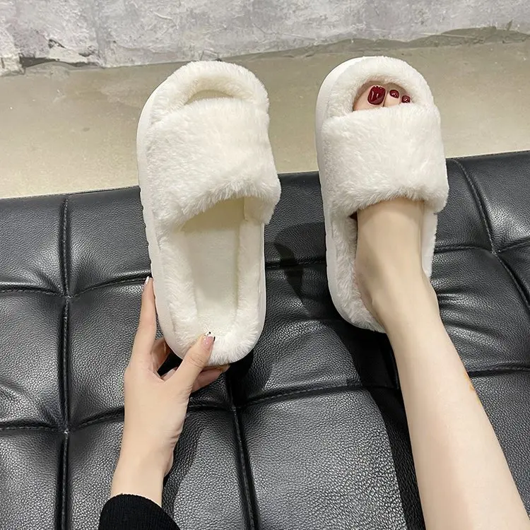 Women's Easy Silp On Home Slide Sandal Slippers Soft Fur Plush Indoor ...