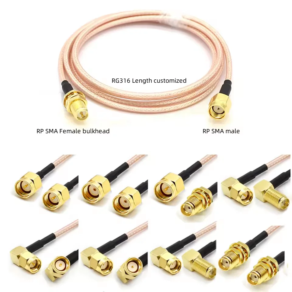 Fabrik SMA-Stecker männlich auf RP-Umpolung/SMA-Stecker männlich im 90-Grad-Winkel für RG316-RG316D-Überbrückungskabel-Assembly für Hochfrequenz-Koaxialkabel