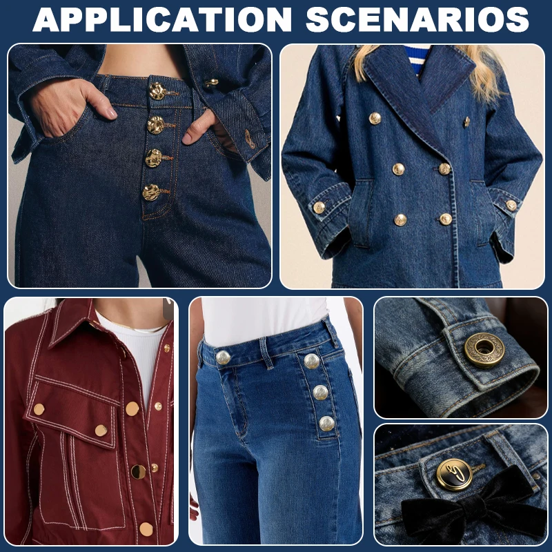 Button Factory Garment Accessories Custom Emboss Vintage Logo Pattern Clothes Metal Button Denim Jeans Button and Rivets