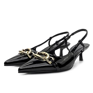 ZAZB Brand Women's Customized Leather Metal Buckle Decoration With Middle Heel Sandals Slim Fit Wedding Bride Elegant Woman