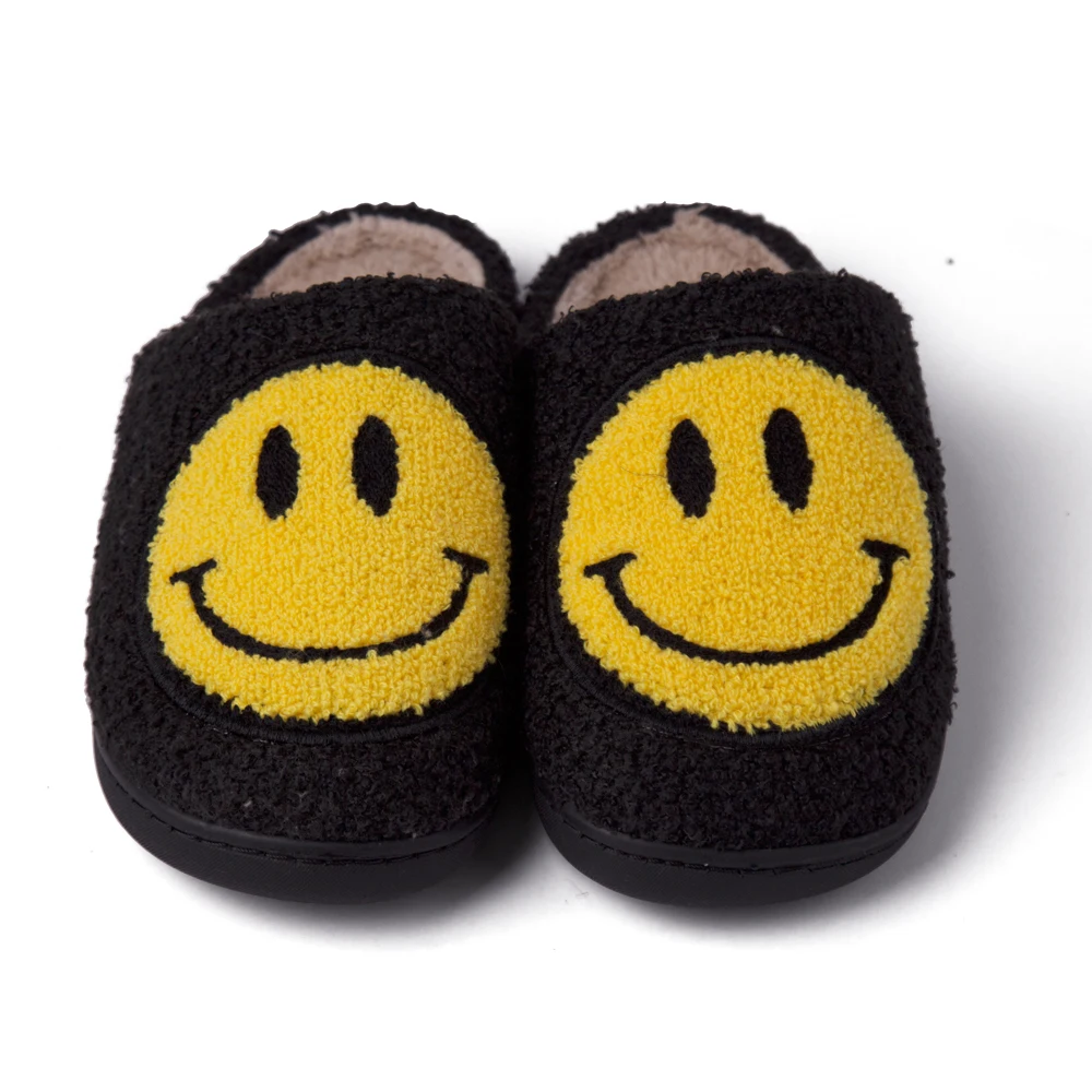 Custom Smile Face Slippers Comfy Warm Plush Slip-on House Smiley ...