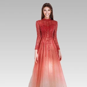 2026AS Luxury Fashion High-End Heavy Embroidery Beaded Sequin Hot Rhinestone Slim Gradient Red Wedding Evening Party Dress