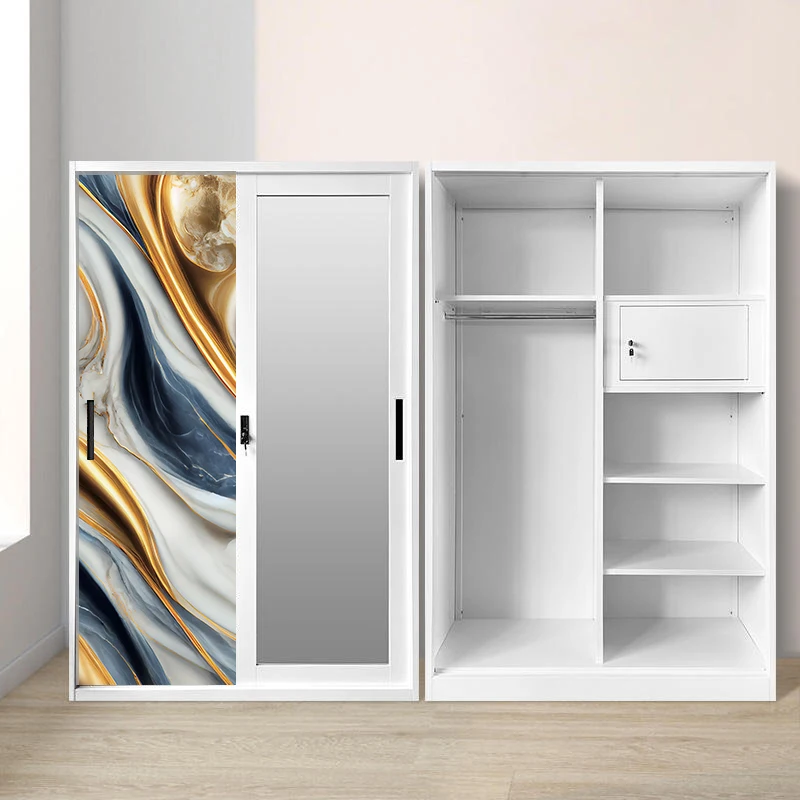 Steel Sliding Wardrobe with Mirror and Two-Door Design for Bedroom Use