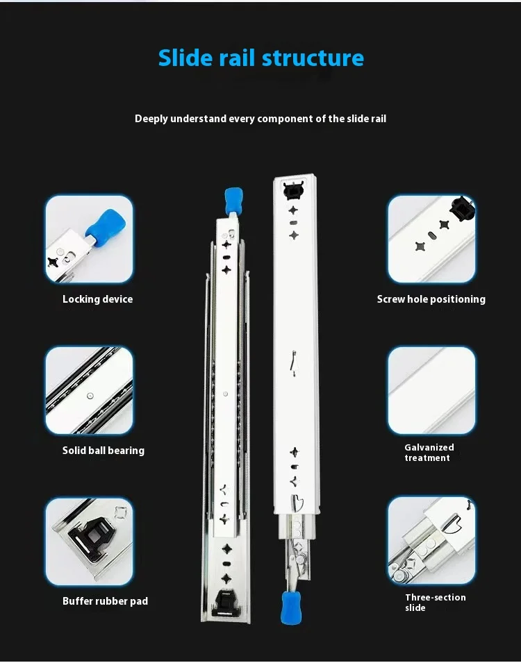5320 Bloqueo de caj&oacute;n de servicio pesado Deslizos de tres secci&oacute;n Rodamiento de bolas de extensi&oacute;n completa Rail de acero enrollado fr&iacute;o 120 kg 