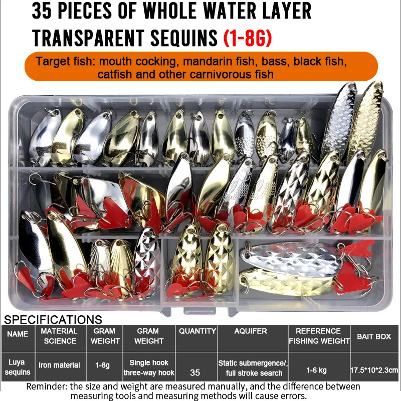 35pcs Metal Spinning Complex Lure Kit Fishing Spoon Lure Bag Wholesale