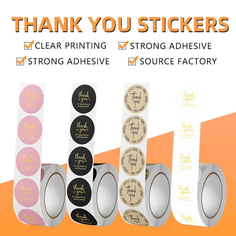 Round Thank You Labels Foil Stamping Stickers Rolls Gift Bag Closure ...