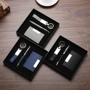 Business Card Case Keychain Pen Set Creative Gift Printing Logo 3 in 1 Card Holder Wallet Gift Set