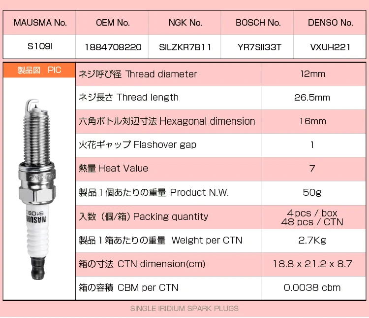 S012C MASUMA Spark Plugs - High Performance for Auto Engines