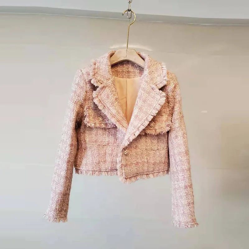 2022 New dropshipping high quality spring and autumn fashion plaid tweed 2 pieces tops jackets blazers and skirt women clothing