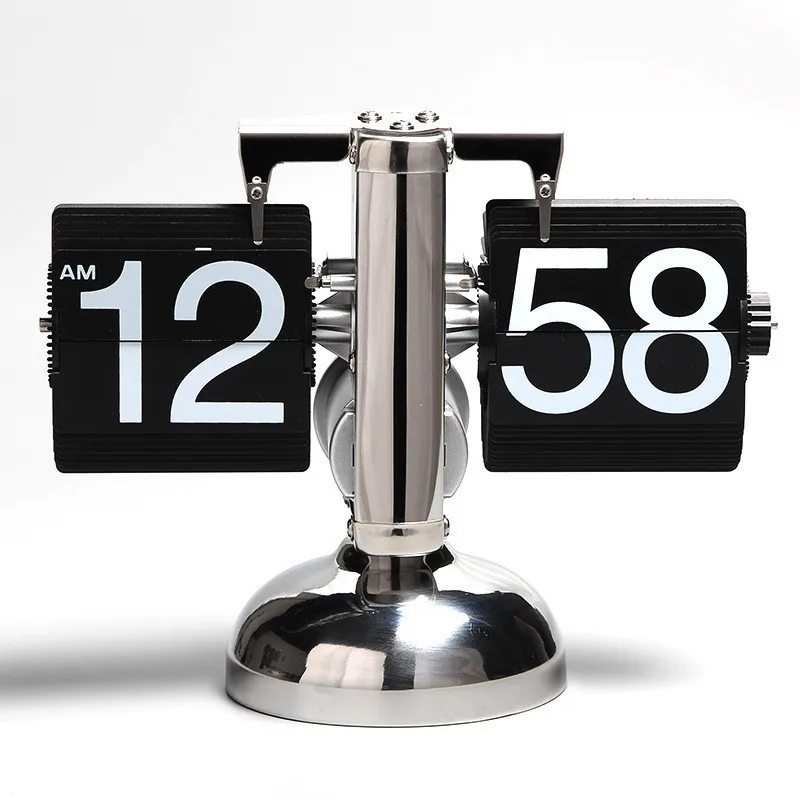 Retro Flip Desk Clock Mechanical Retractable Needle Display Resin Triangle Shape Calendar Feature Retirements Page Turning