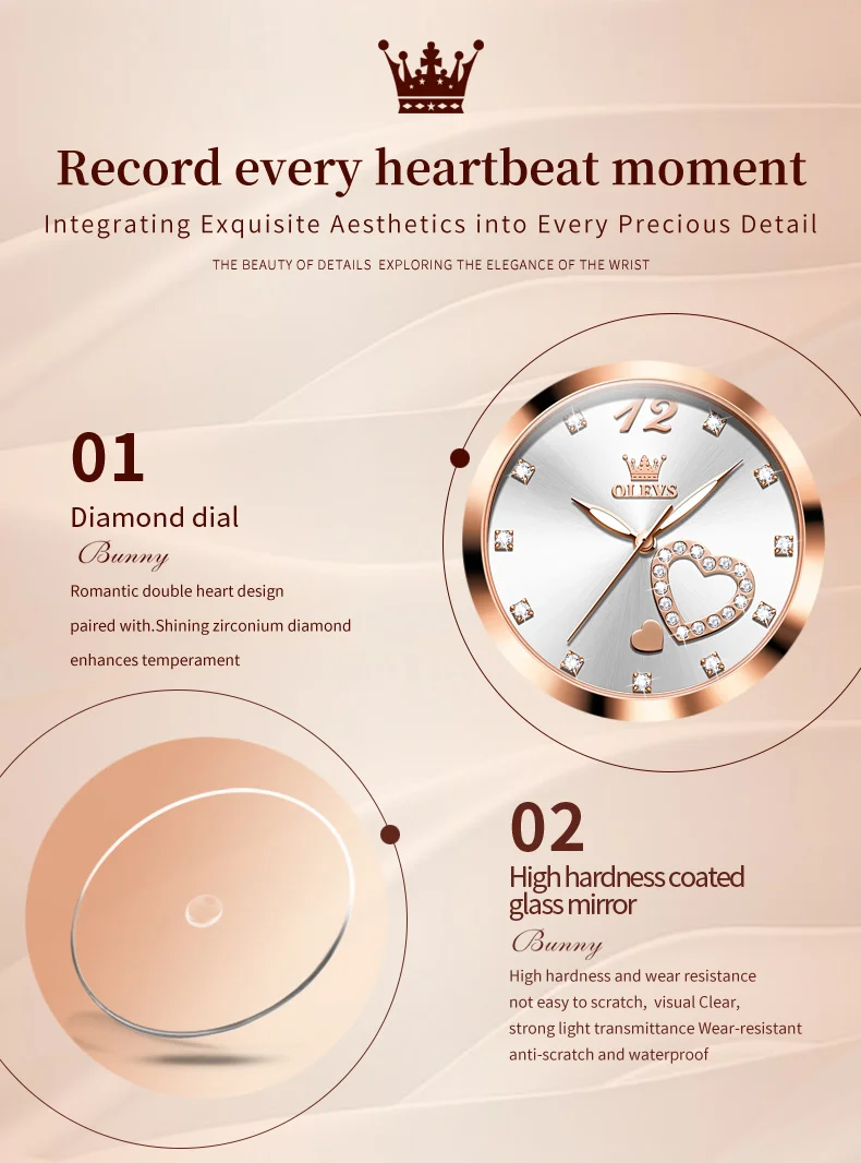 OLEVS Brand 5189 Woman Watch Luxury Women Watches Gold Steel Strap Quartz Heart Casual Waterproof Lady Wrist Watch