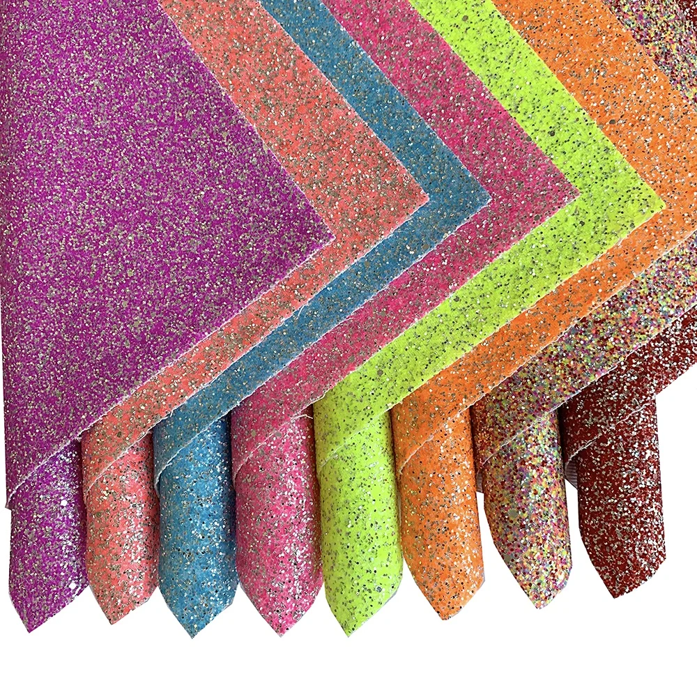 30cmx135cm Roll Neon Chunky Glitter Fabric Sparkly Shiny Synthetic Vinyl PU Faux Leather Fabric For Bags Bows Crafts