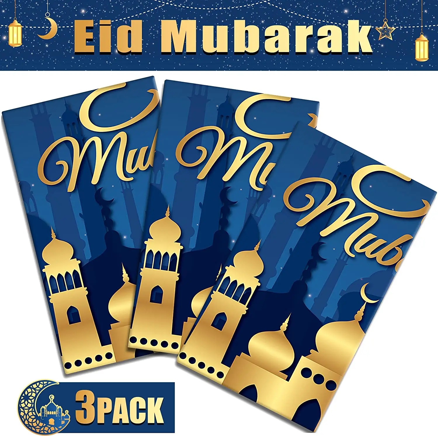 Plastic Tablecloth Eid Mubarak Table Cover for Ramadan Party for Wedding Banquet Birthday Home Use Muslim Theme Navy Blue Free