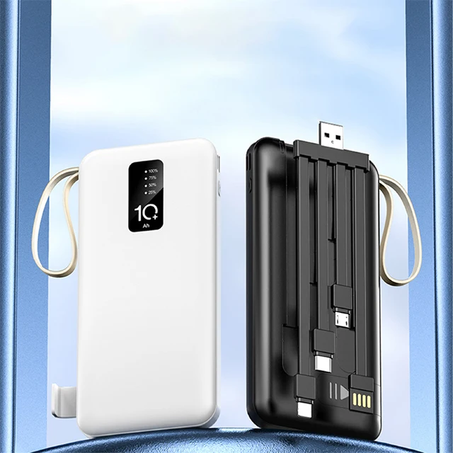 Trending Products 2025 New Arrivals with Cables Battery Indicator Universal 10000mAh Power Banks Power Station for Phone Charger