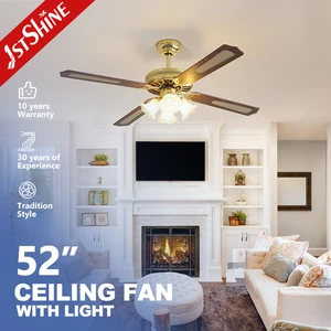 1stshine Ceiling Fan Traditional MDF Blades OEM Color 52 Inches Remote Control Pure Copper AC Motor Ceiling Fan Light