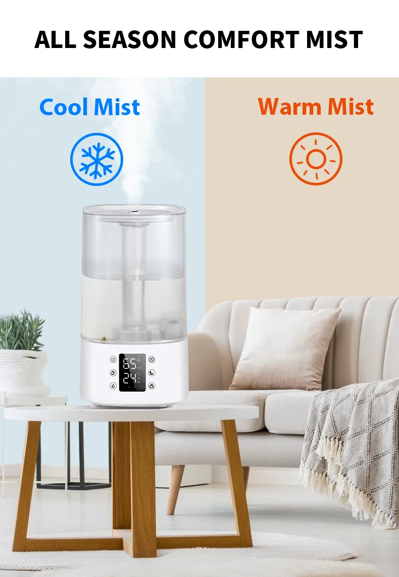RUNAL 4L Top Fill Water Large Capacity Cool Warm Mist Smart Ultrasonic Air Humidifier With Led Light for Home Bedroom Baby Room
