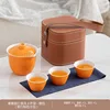 Teiera elegante arancione + tre tazze - piccola borsa quadrata marrone