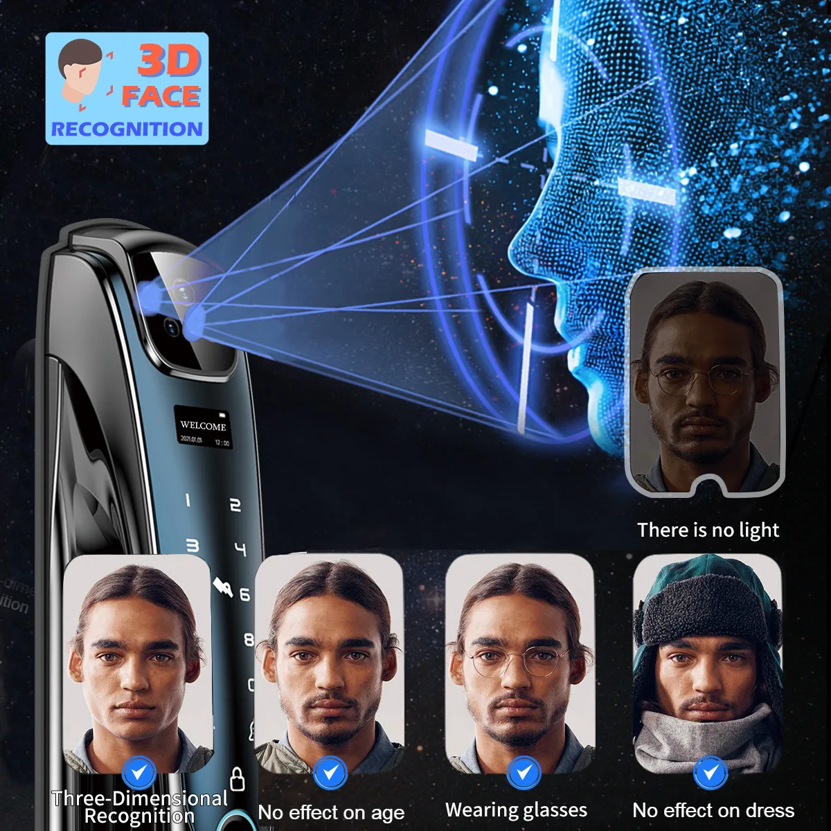 Factory Price Premium Quality 3D Face Recognition Biometric Fingerprint TUYA WIFI Smart Door Lock Outdoor Digital Lock D27