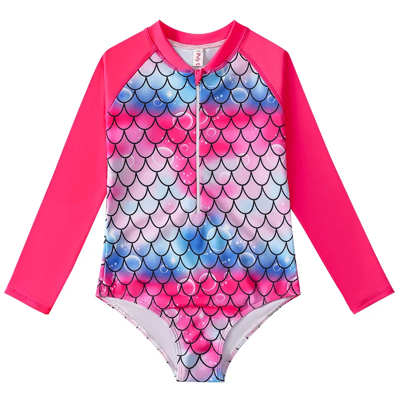 kids girl custom made sublimation rash guard Zipper polyester UV 50+ Bathing Suits one-piece swimsuit supplier