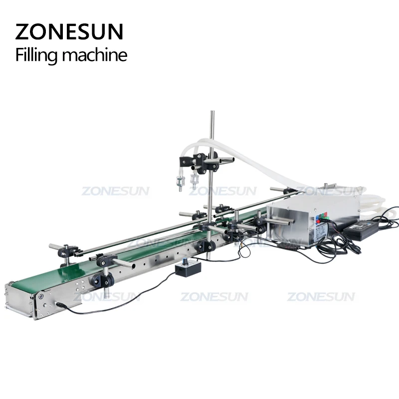 ZONESUN Double Head Automatic Small Round Plastic Bottles Essential Oil Perfume Juice Liquid FiIlling Machine With Conveyor Belt - Image 5