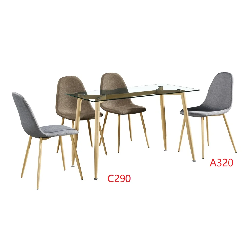 Morden Glass Top Dining Table Wood Grain Steel Legs Living Room Sets