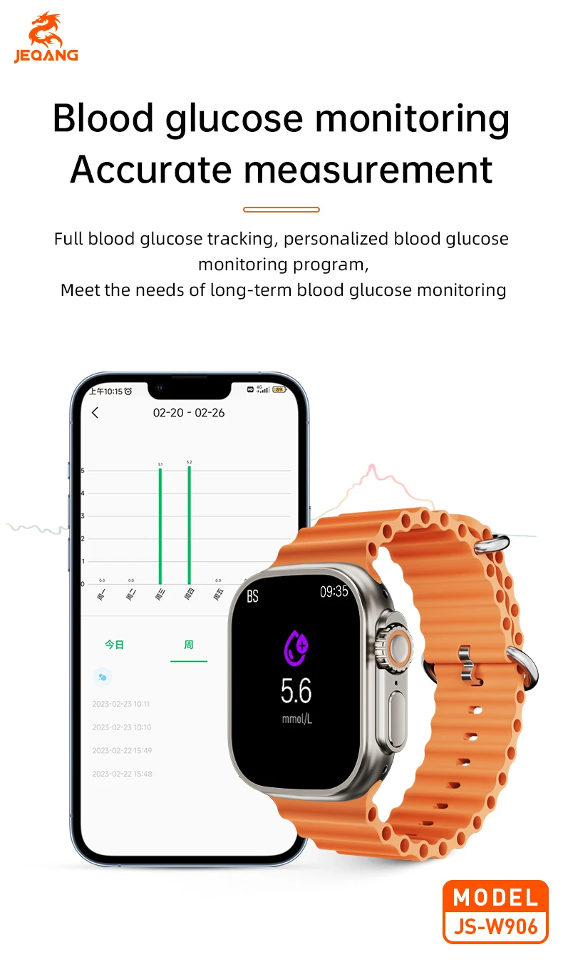 JEQANG Smart Watch with SIM Card Support Blood Glucose Blood Oxygen Heart Rate Sleep Monitoring Call