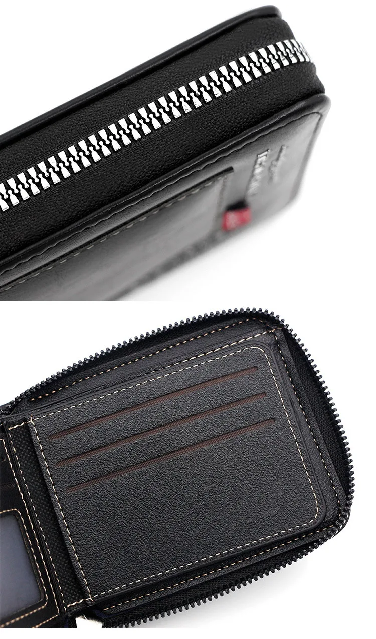 Fashion splicing men's short zippered wallet, multi card slot card bag, zippered men's wallet wholesale