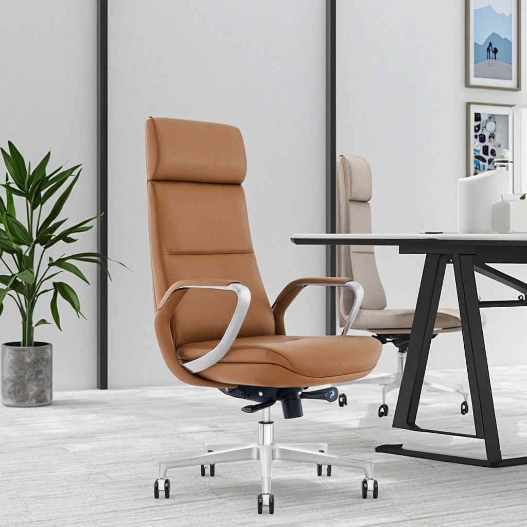 Premium Leather Executive Chair Frosted Aluminum Base Telescopic Gas Lift Corporate Gift 6