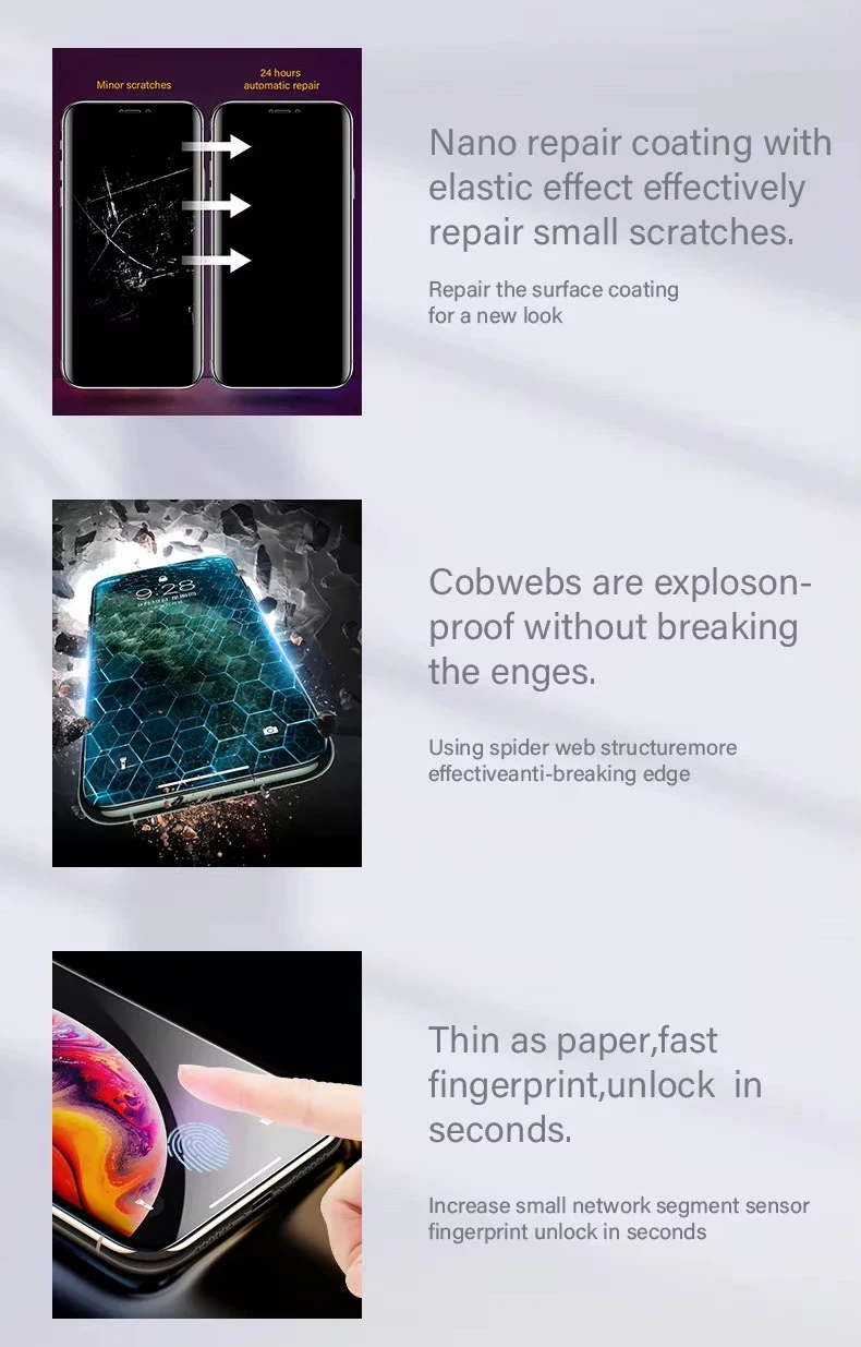 Haowang Wholesale In-stock 120*180mm Anti Shock HD Clear Full Coverage TPH Hydrogel Mobile Curved Screen Protector Film details