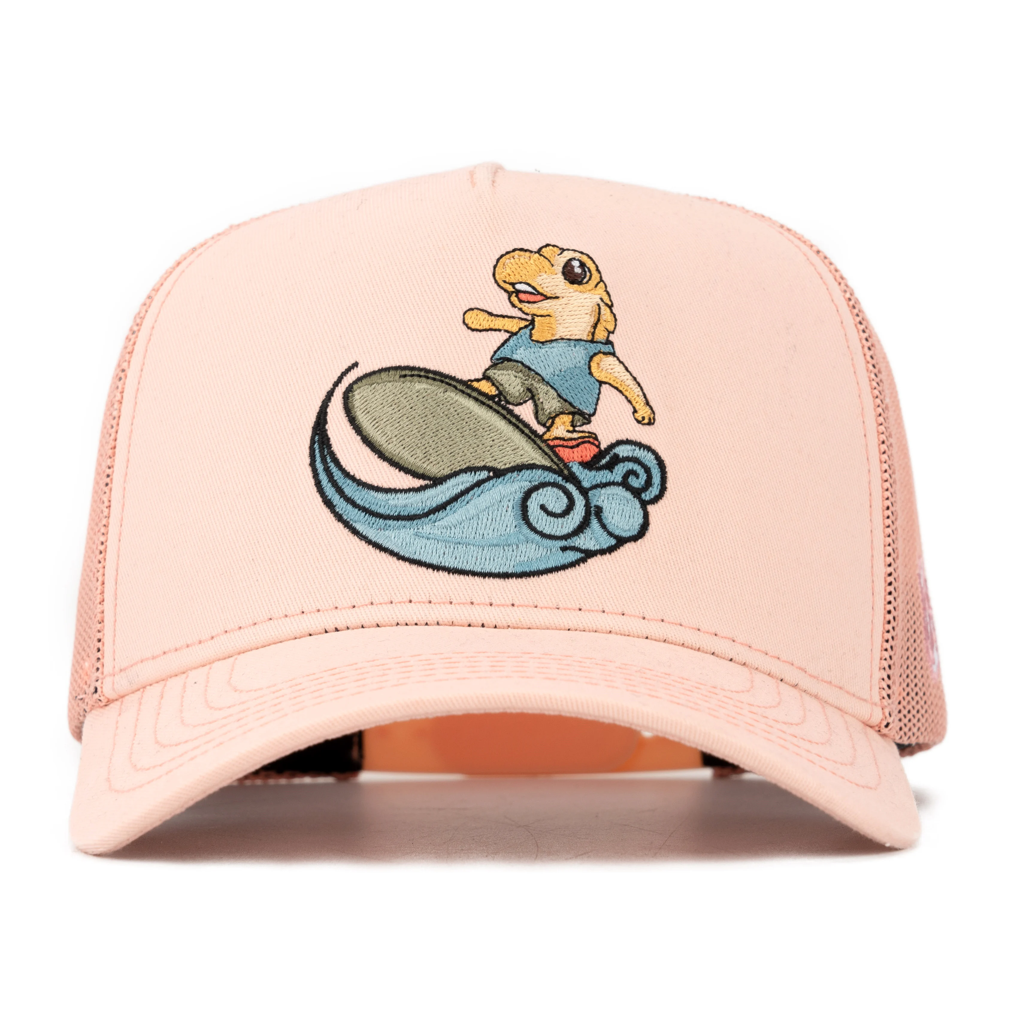 TCAP China Custom 5 Panel Cotton Fabric Cap Flat Embroidery Pink Trucker Hat