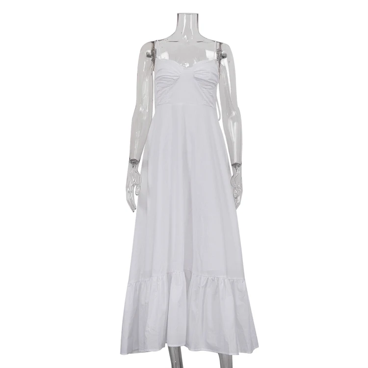Women's Clothing Manufacturer Sleeveless Loose Spaghetti Strap Slip Cami  Long Dresses Summer Casual Cotton White Dress for Women
