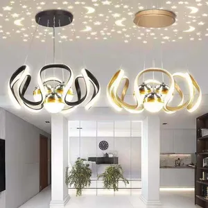 JACKSUN Irregular Aluminum 50W LED  Dimming Pendant Lamp Gold Projectable Starry Sky Hanging Lights Fixture Restaurant Hotel