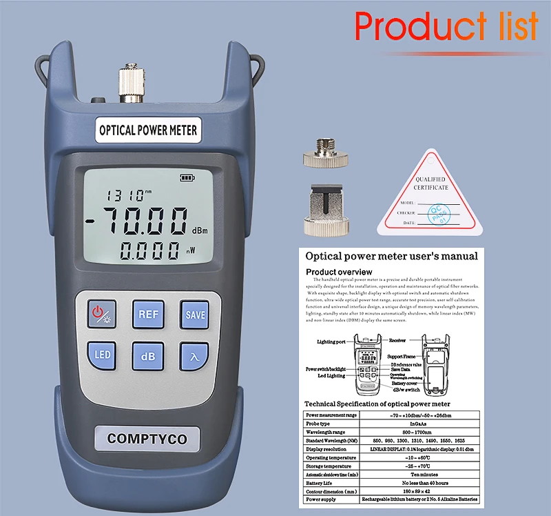 COMPTYCO High precision Fiber Optic Tester AUA-G710A/G510A OPM with LED 10 wavelength Fiber Optic Equipment Optical Power Meter details